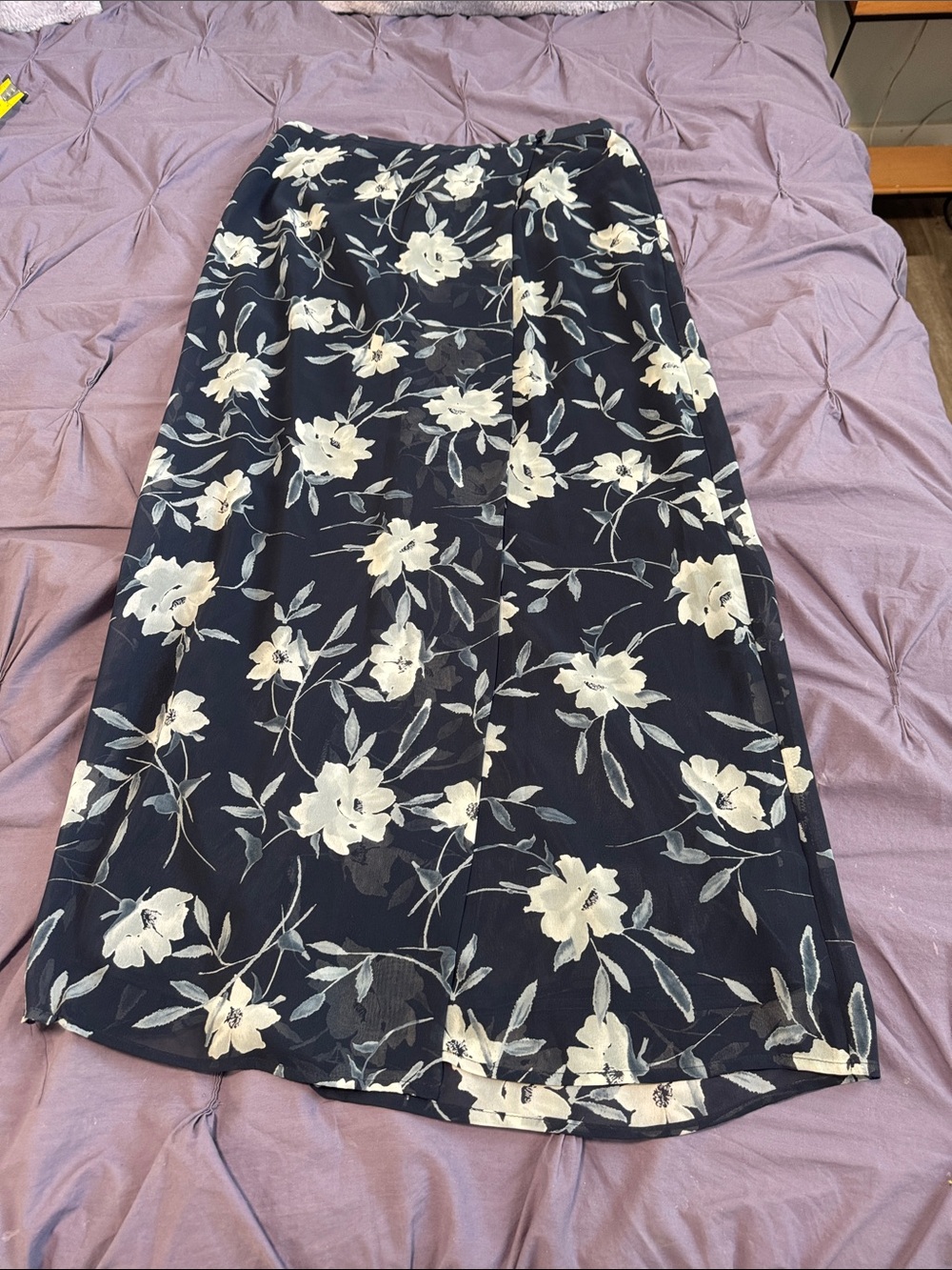 Express Navy Maxi Skirt with White Floral Print